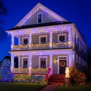 Set 3 Luces Navidad Solar Cascada 144 Led 3M RGB Decoracion. Ilumina tu hogar con estilo y ahorra energía. ¡Compra ahora y transforma tu Navidad!-3