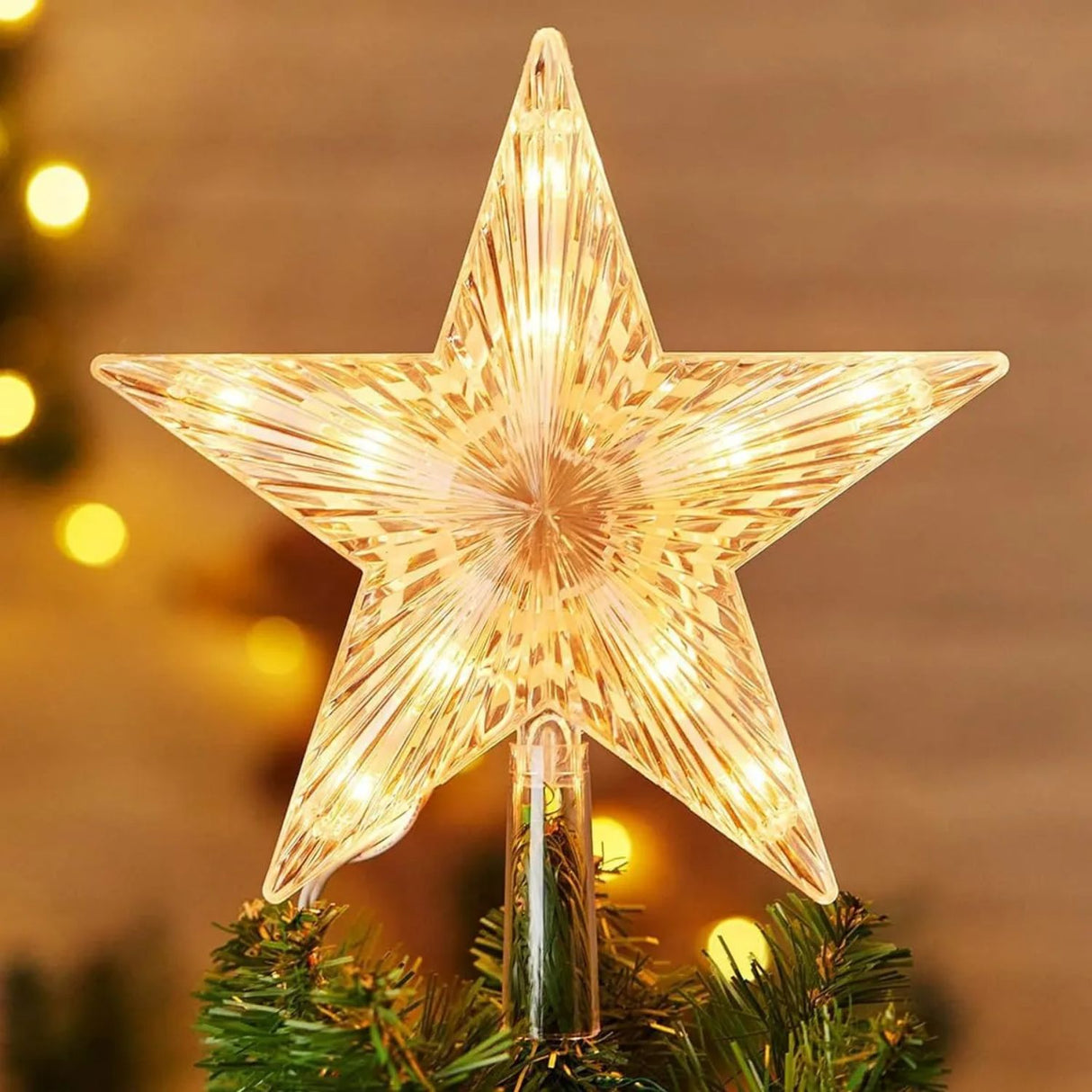 Set 3 Estrellas Punta Arbol Calida Navidad A Pila Decoracion. Ilumina tu árbol con estilo y calidez. ¡Compra ahora y transforma tu Navidad!-3