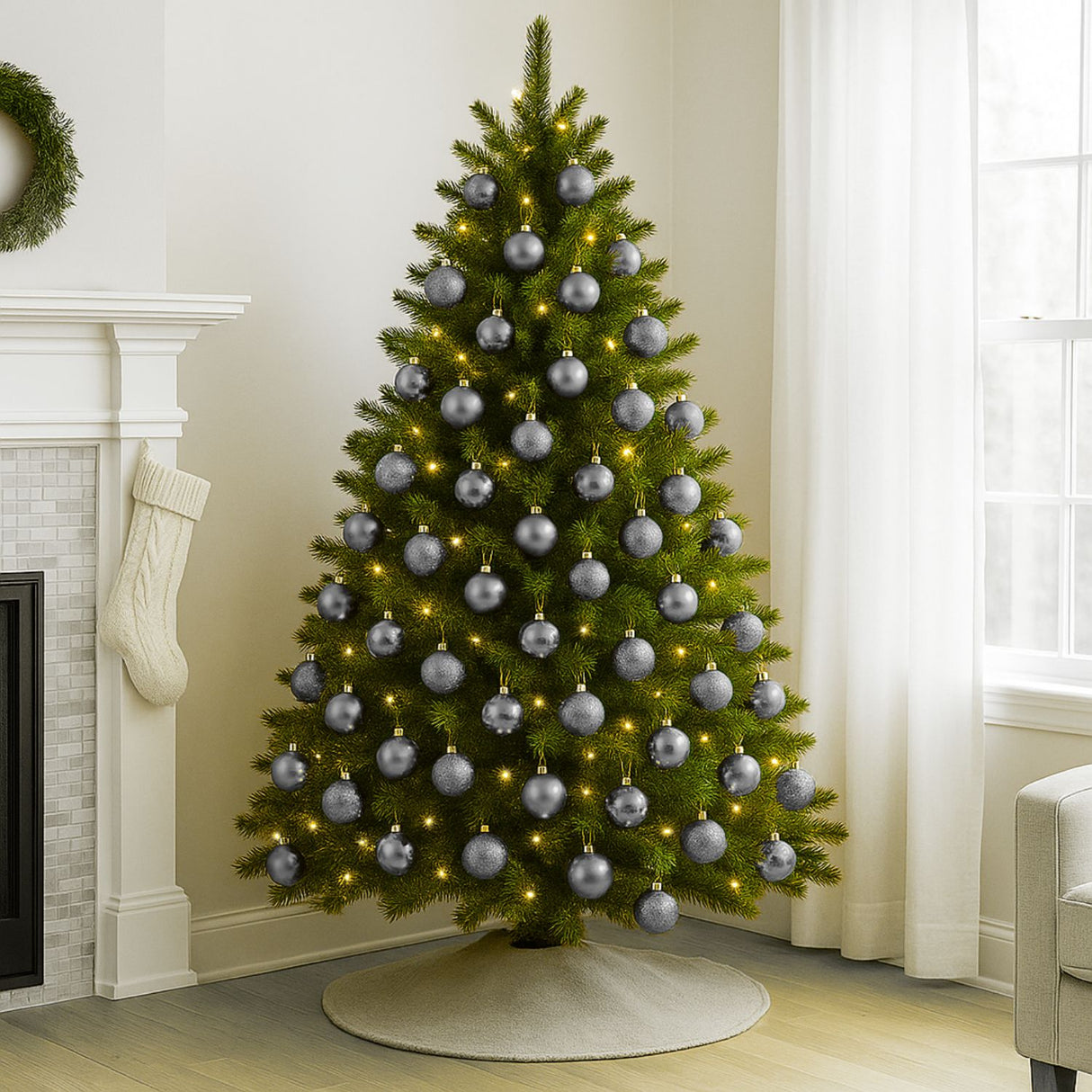 24 Esferas Navideñas Bambalinas 6 Cm Plateado Decoracion. Perfectas para dar un toque elegante a tu árbol. ¡Compra ahora y transforma tu Navidad!-3