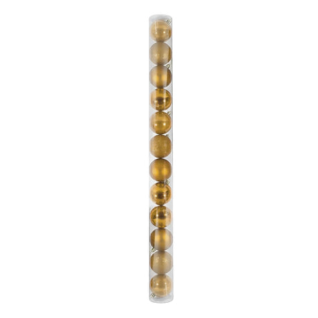 12 Esferas Navideñas Bambalinas De 6 Cm Dorado Decoracion. Perfectas para embellecer tu árbol y crear un ambiente festivo. ¡Compra ahora y decora!-1