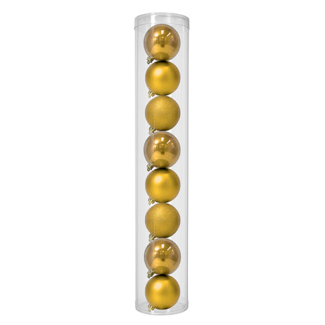 8 Esferas Navideñas Bambalinas 8 Cm Dorado Bolas Decoracion. Perfectas para embellecer tu árbol y crear un ambiente festivo. ¡Compra ahora y decora!-1
