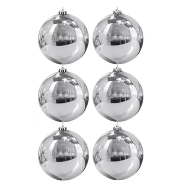 6 Esferas Navideñas Bambalina Adorno 8cm Plateado Decoracion. Perfectas para dar un toque elegante a tu árbol. ¡Compra ahora y decora con estilo!-1