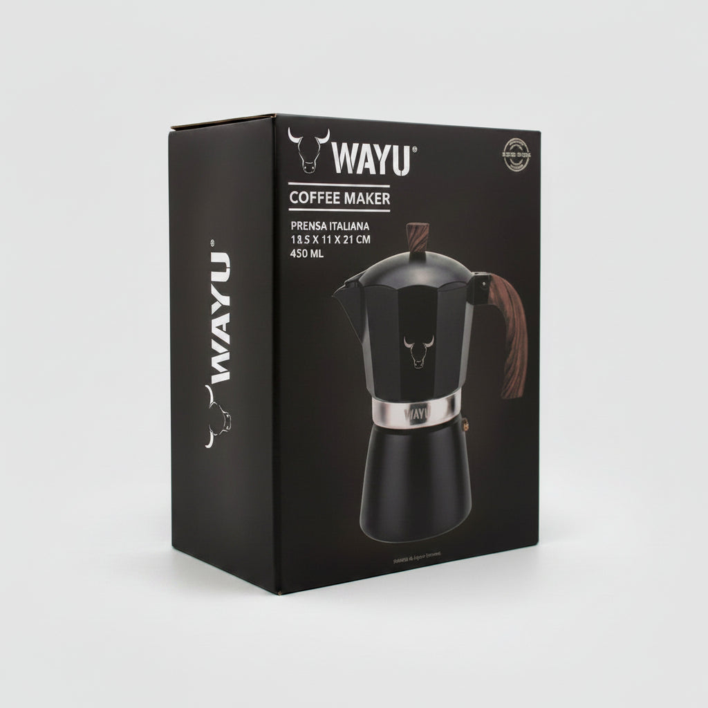 Cafetera Italiana Tradicional de 450mL Wayu Caja Fondo blanco