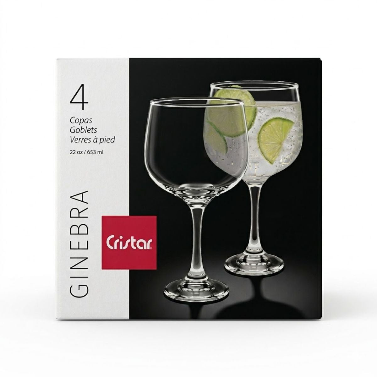Caja Set 4 Copa Gin Tonic 653 mL de Vidrio Cristar fondo blanco 1 Disparo.cl