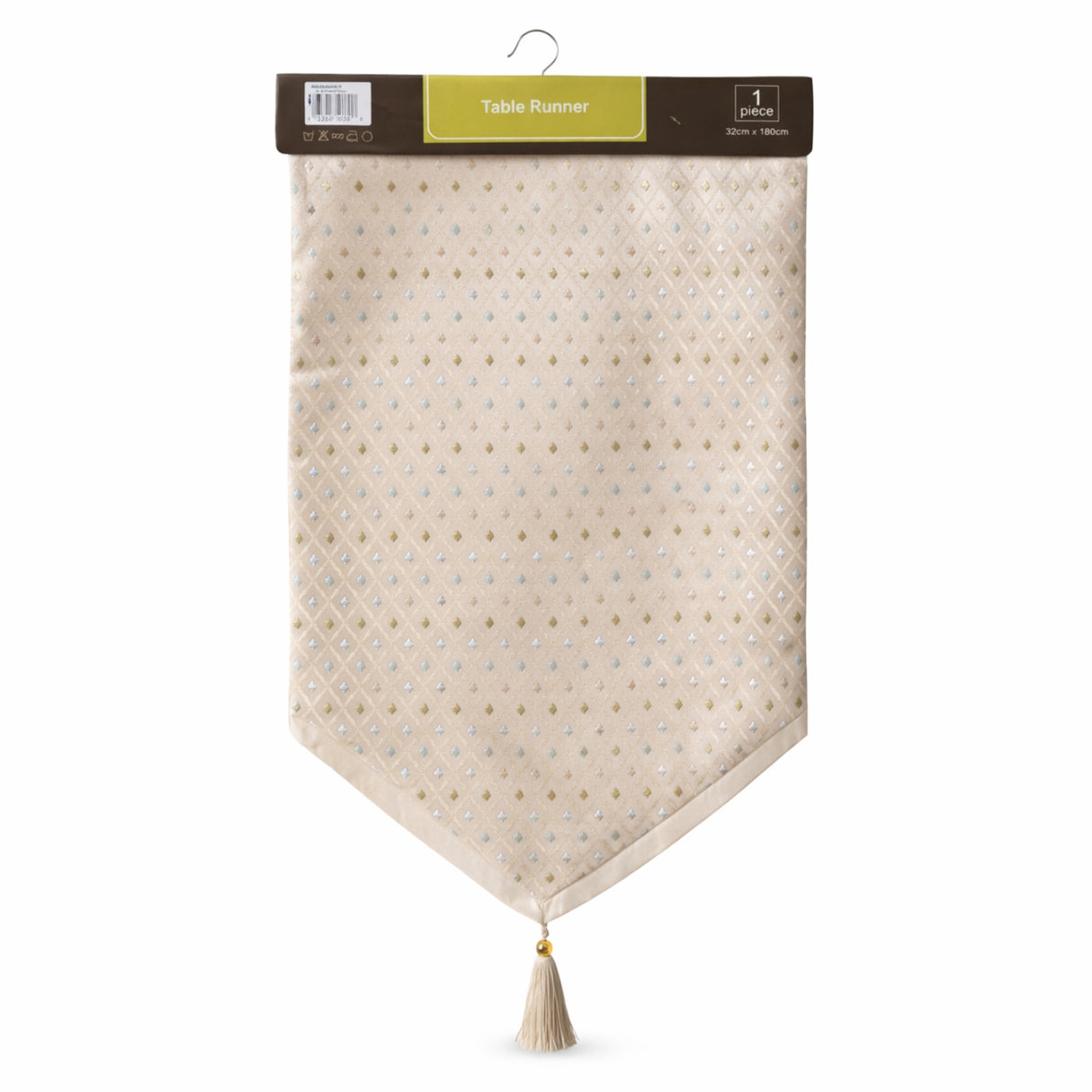 Camino de Mesa 32x180cm Decorativo Beige Geométrico con Borla