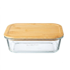 Contenedor de Vidrio Hermetico 630ml Tapa de Bamboo Glasso  Fondo blanco
