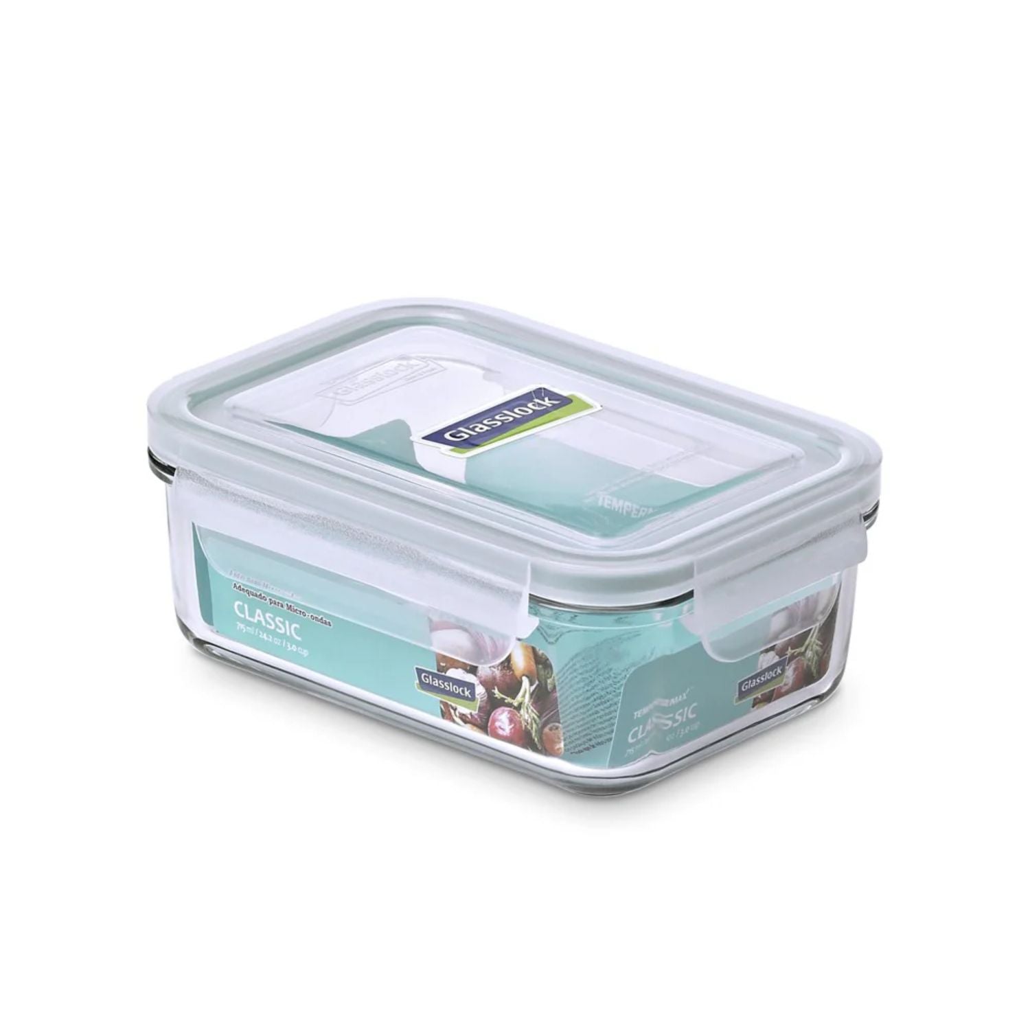 contenedor de vidrio hermético rectangular Glasslock con tapa transparente