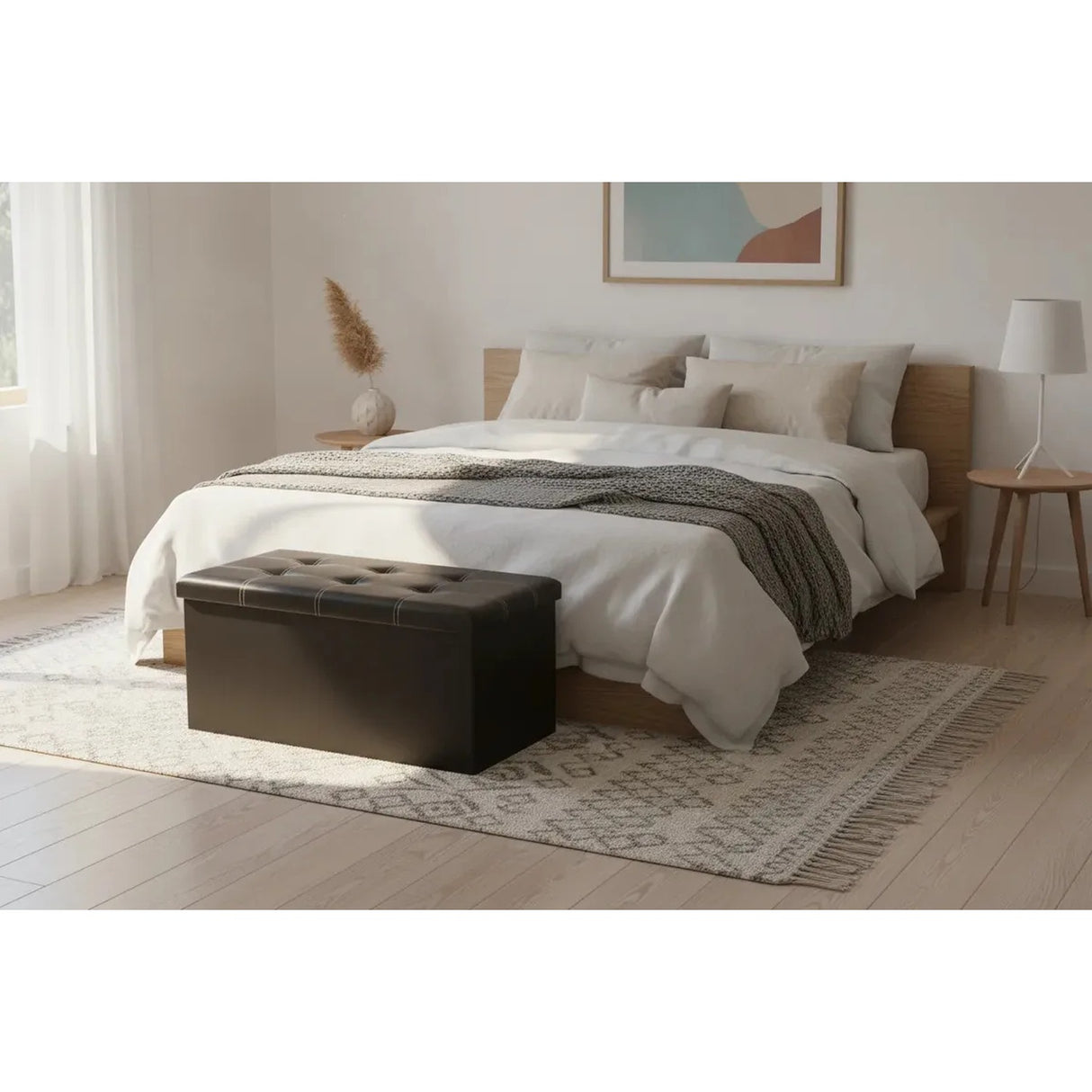Banqueta Baul Puff Organizador Plegable Negro 76x38cm