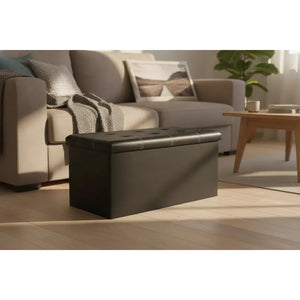 Banqueta Baul Puff Organizador Plegable Negro 76x38cm