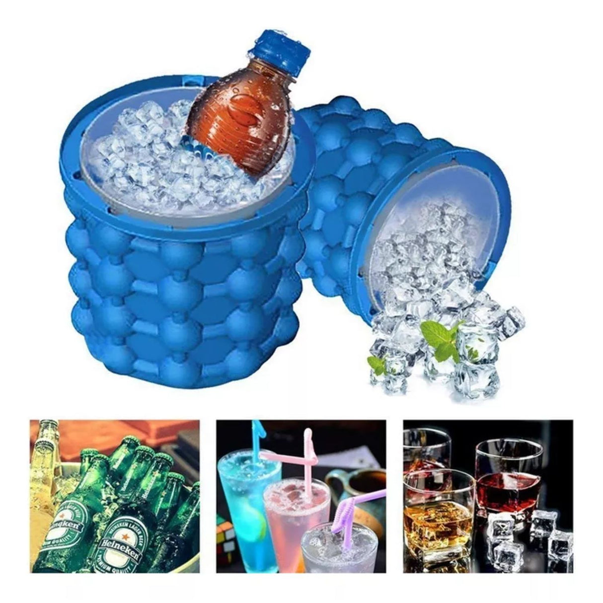 Molde Cubeta Azul Para Hacer Cubos De Hielo Resistente. Disfruta de hielo perfecto y duradero en tus bebidas. ¡Compra ahora y enfría tus días!-2