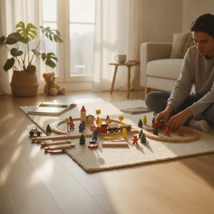 Set Circuito Tren Madera 48 Piezas Armable Rieles
