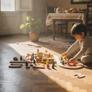 Set Circuito Tren Madera 48 Piezas Armable Rieles