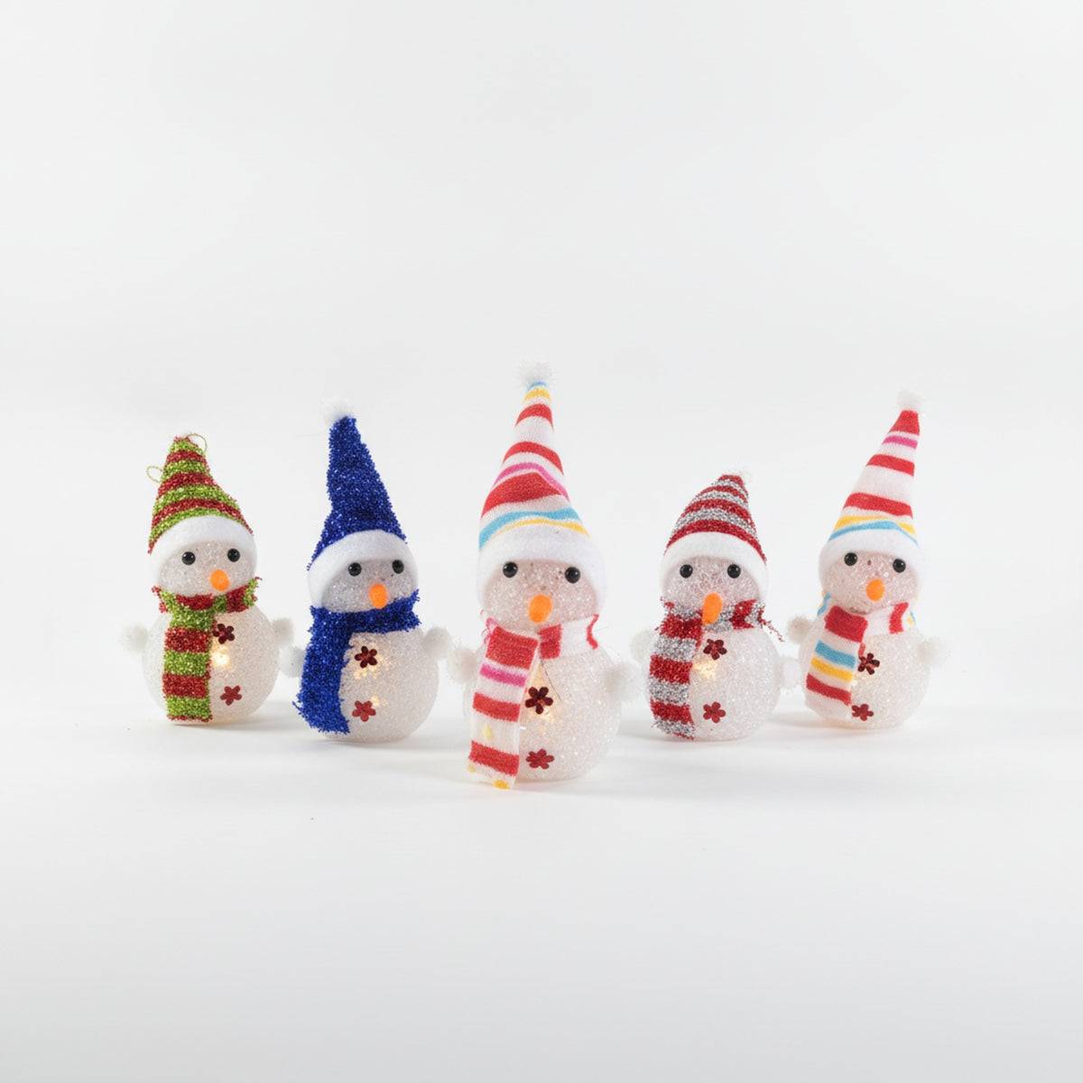 Set 6 Muñecos Nieve Navidad Luz LED 15cm Decoración