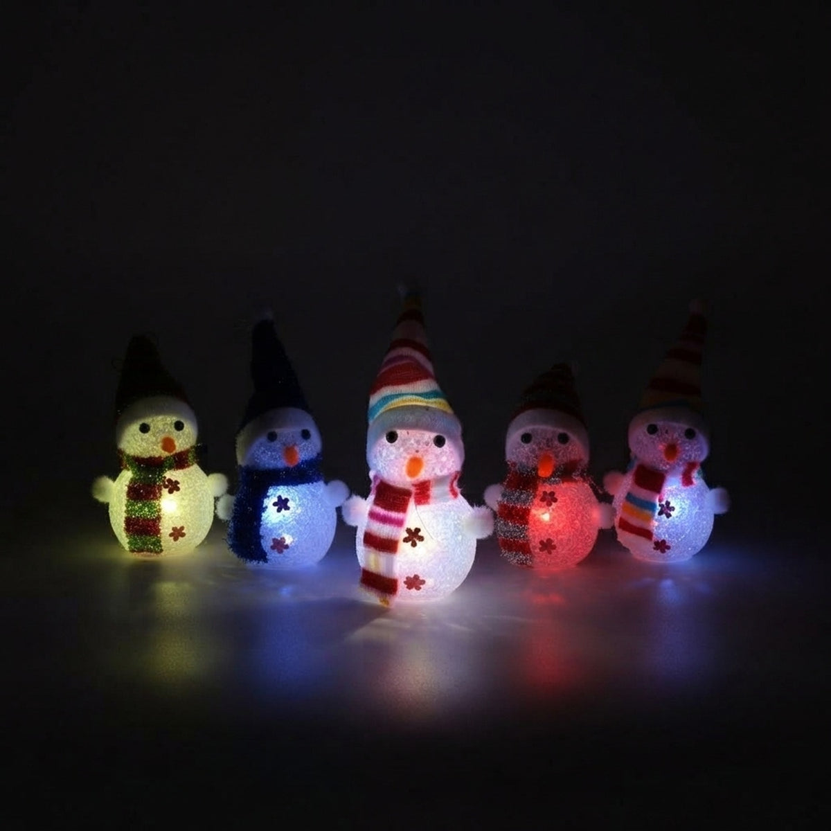 Set 6 Muñecos Nieve Navidad Luz LED 15cm Decoración