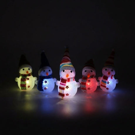 Set 6 Muñecos Nieve Navidad Luz LED 15cm Decoración