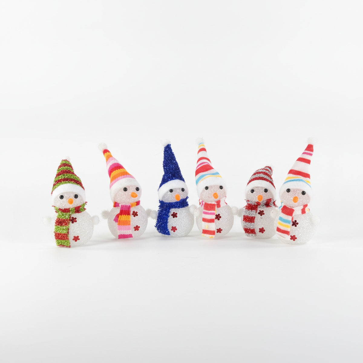 Set 6 Muñecos Nieve Navidad Luz LED 15cm Decoración