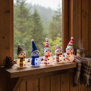 Set 6 Muñecos Nieve Navidad Luz LED 15cm Decoración