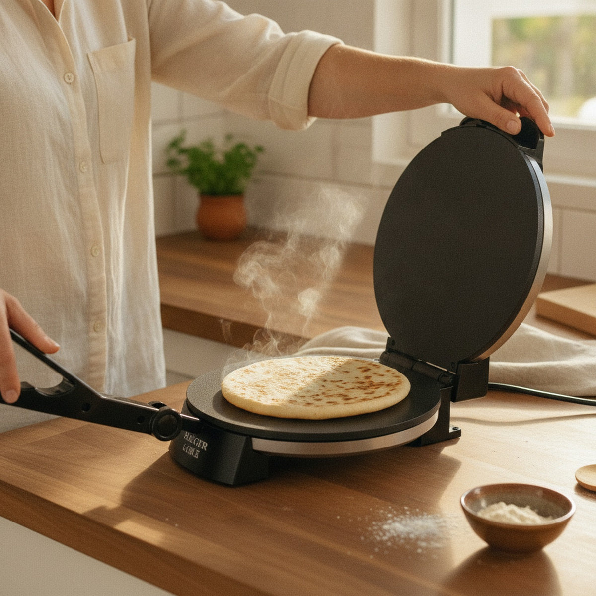 Prensa Tortillera Eléctrica 25cm 1800W Roti Maker Haeger