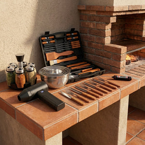 Super Pack Asado Disparo Cubiertos Soplador Bowls Especiero Termómetro