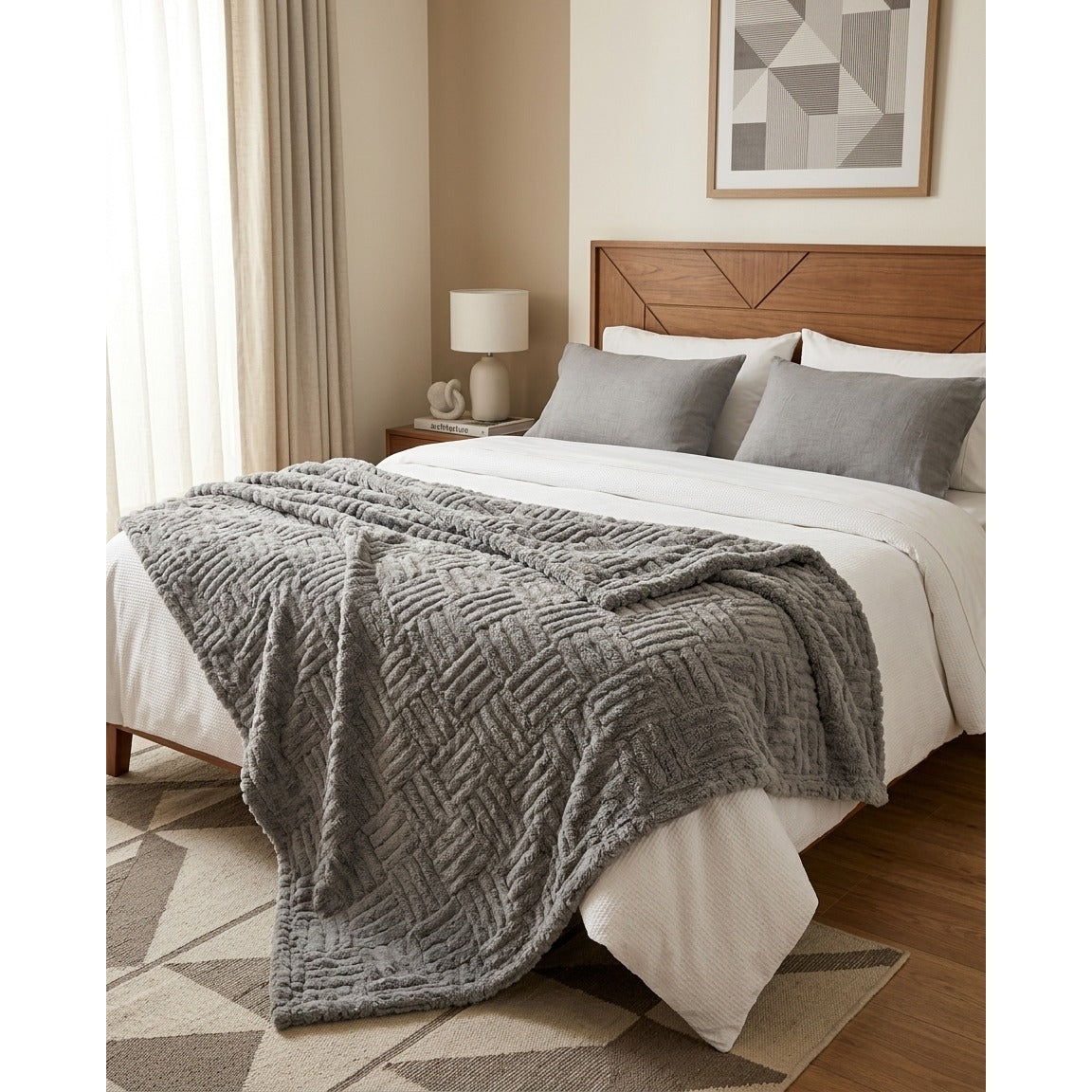 Manta Frazada Polar Jacquard Sherpa Martine Gris 127x152cm