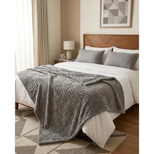 Manta Frazada Polar Jacquard Sherpa Martine Gris 127x152cm