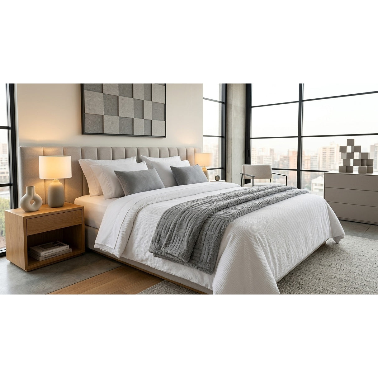 Manta Frazada Polar Jacquard Sherpa Martine Gris 127x152cm