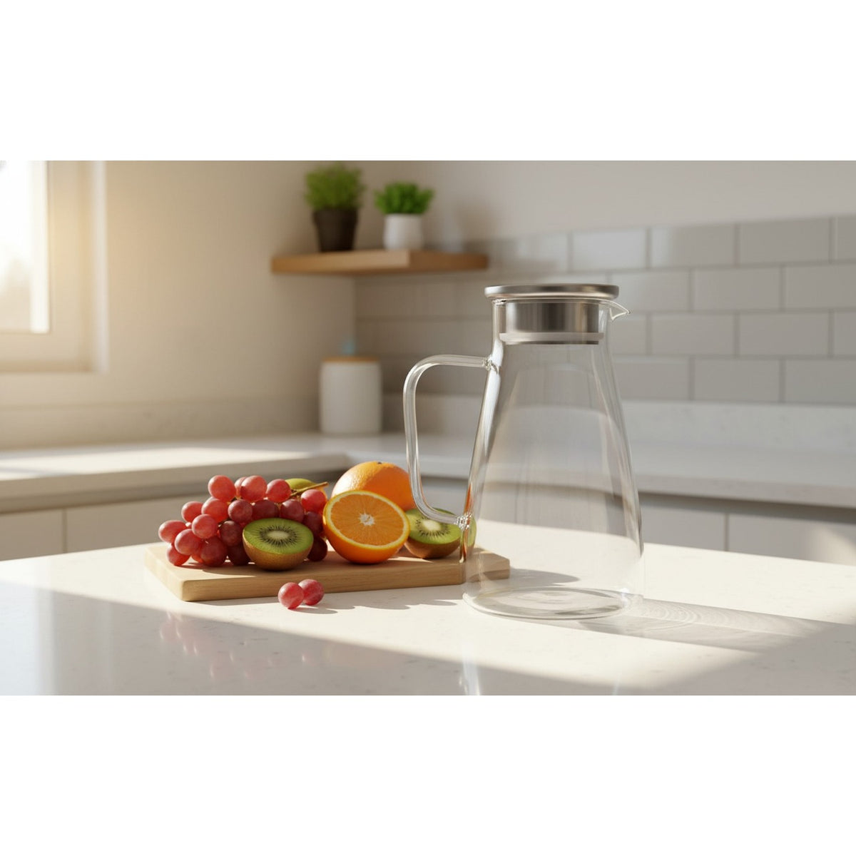 Jarra de Vidrio con Tapa Transparente Moderna 1700mL