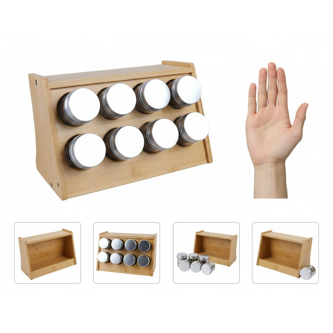 Especiero Organizador Bambú 8 Frascos Condime