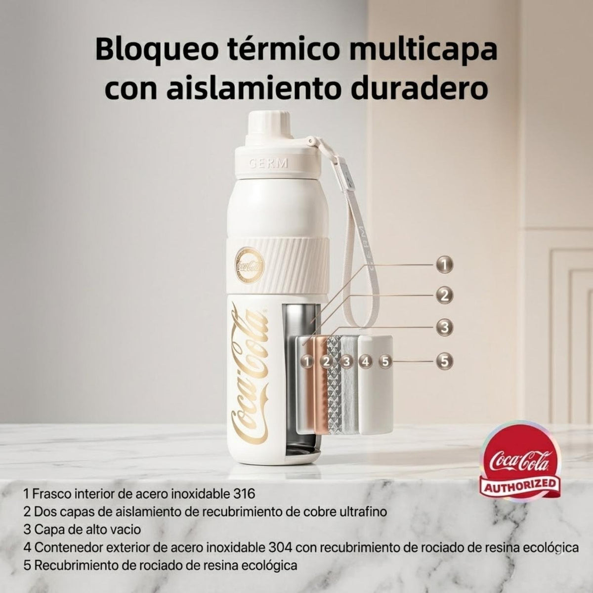 Termo Deportivo Coca-Cola Germ 580ml Acero