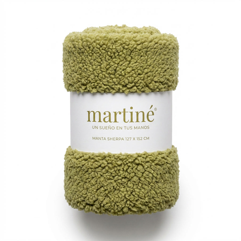 Manta Frazada Polar Sherpa Martine Verde Oliva 127x152cm | Disparo.cl
