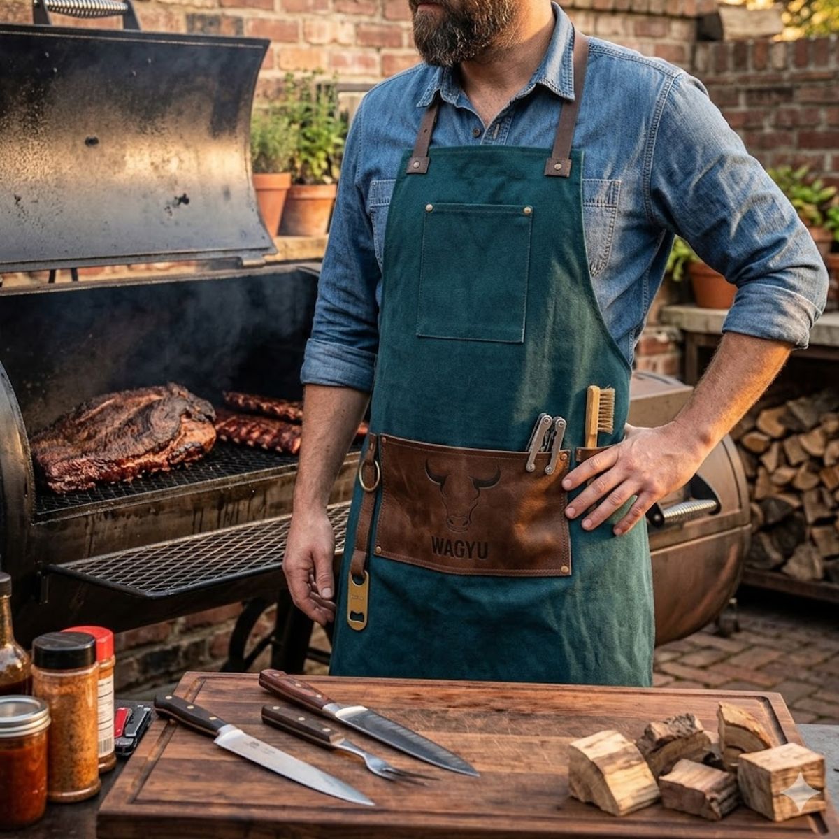Delantal Premium Ajustable Wayu Parrilla Cocina BBQ lifestyle | Disparo.cl