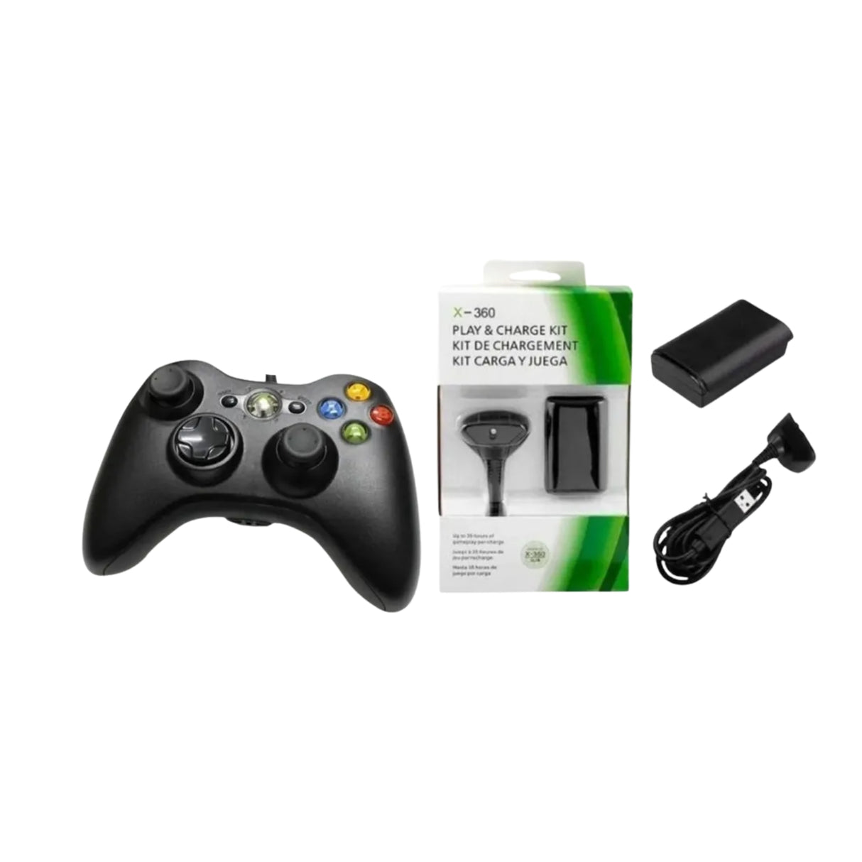 Joystick Mando Xbox 360+ Kit Carga Xbox 3800 Mah Negro