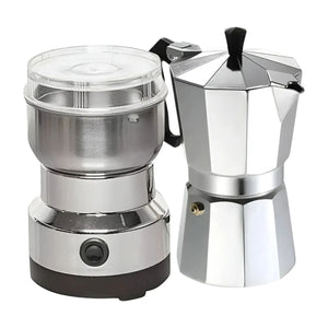 Moledor Eléctrico De Café + Cafetera Italiana Greca 9 Tazas