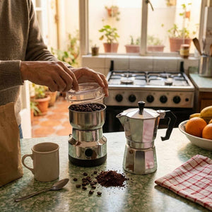 Moledor Eléctrico De Café + Cafetera Italiana Greca 9 Tazas