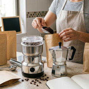 Moledor Eléctrico De Café + Cafetera Italiana Greca 9 Tazas