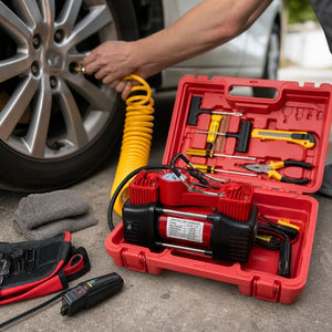 Compresor de Aire 12V Doble Pistón 150 PSI Kit Neumáticos
