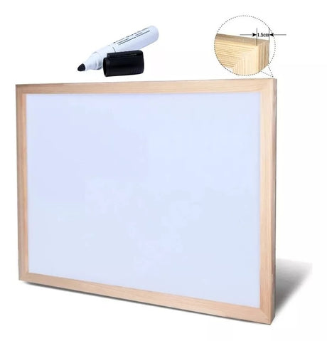 Pizarra Acrilica Blanca 60x90 Borde Madera con Soporte Pared