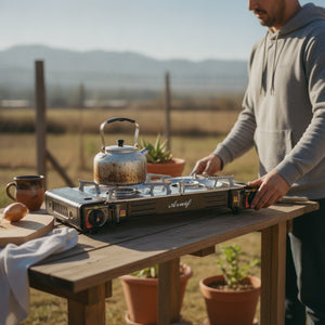 Cocinilla Doble Fogon Gas 20cm Diametro Camping 63cm