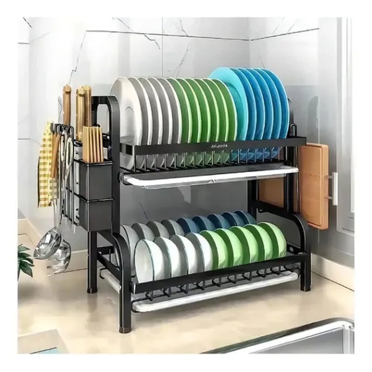 Secador Escurridor De Platos 2 Niveles Color Negro