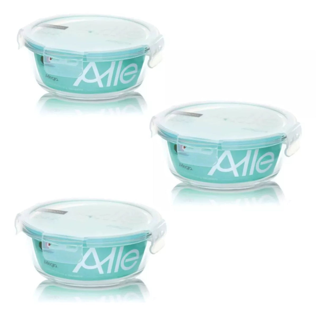 Pack 3 Contenedores Hermetico Vidrio Redondo 720mL Allegra