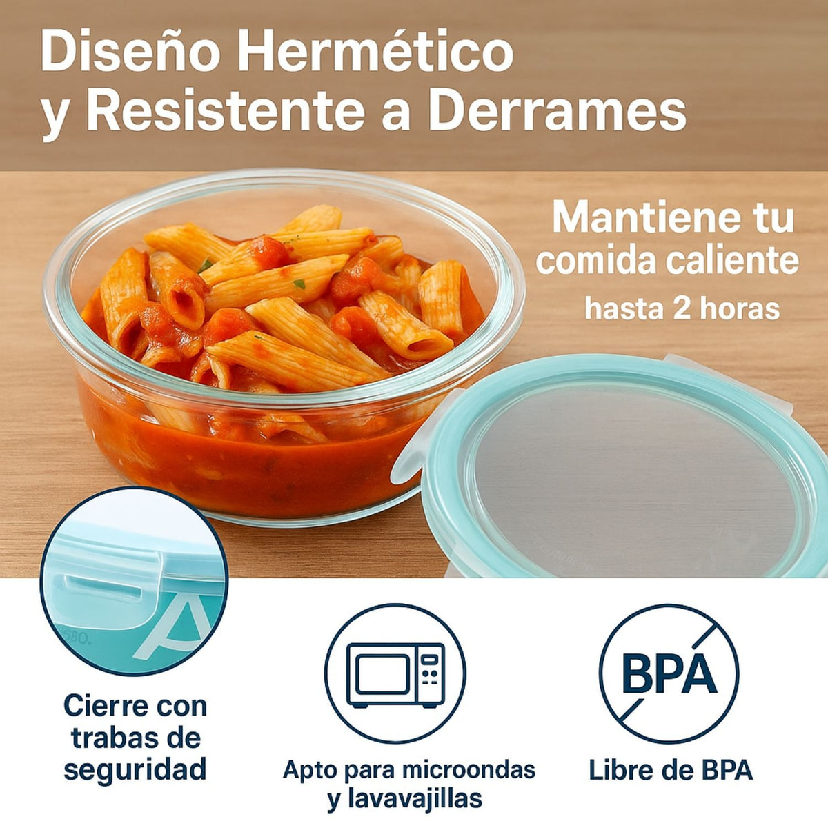 Pack 3 Contenedores Hermetico Vidrio Redondo 720mL Allegra