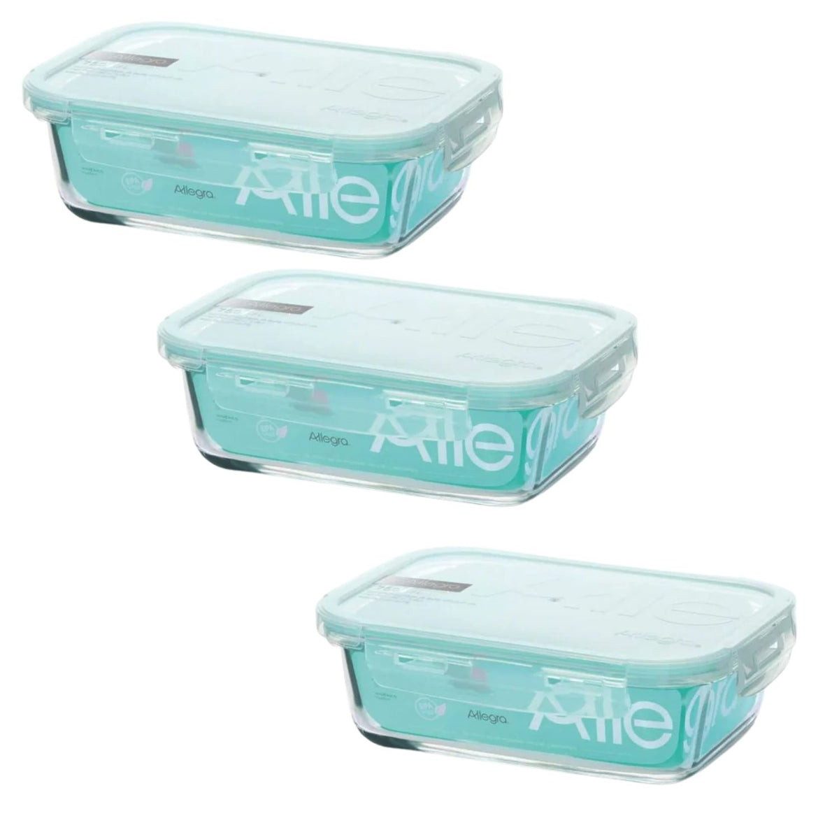 Pack 3 Contenedores Hermetico Vidrio Rectangular 420mL Allegra