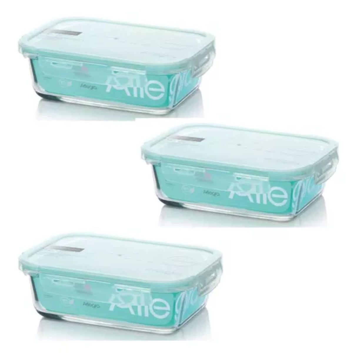 Pack 3 Contenedores Hermetico Vidrio Rectangular 750mL Allegra