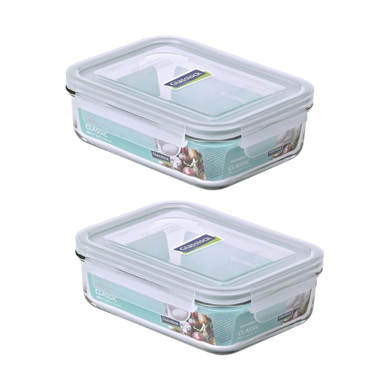 Pack 2 Contenedores Vidrio Hermetico Rectangular 1000mL Glasslock