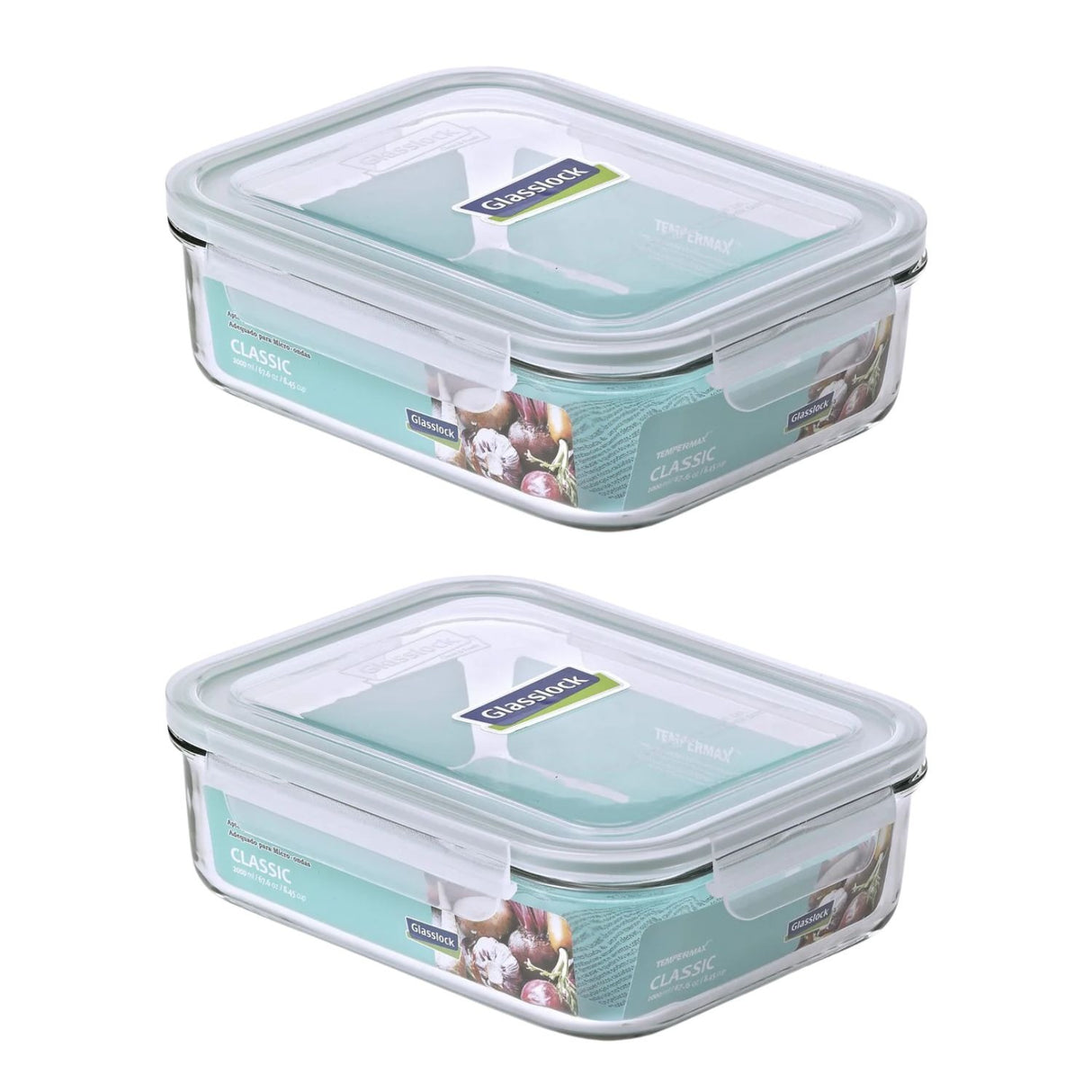 Pack 2 Contenedores Vidrio Hermetico Rectangular 2000mL Glasslock