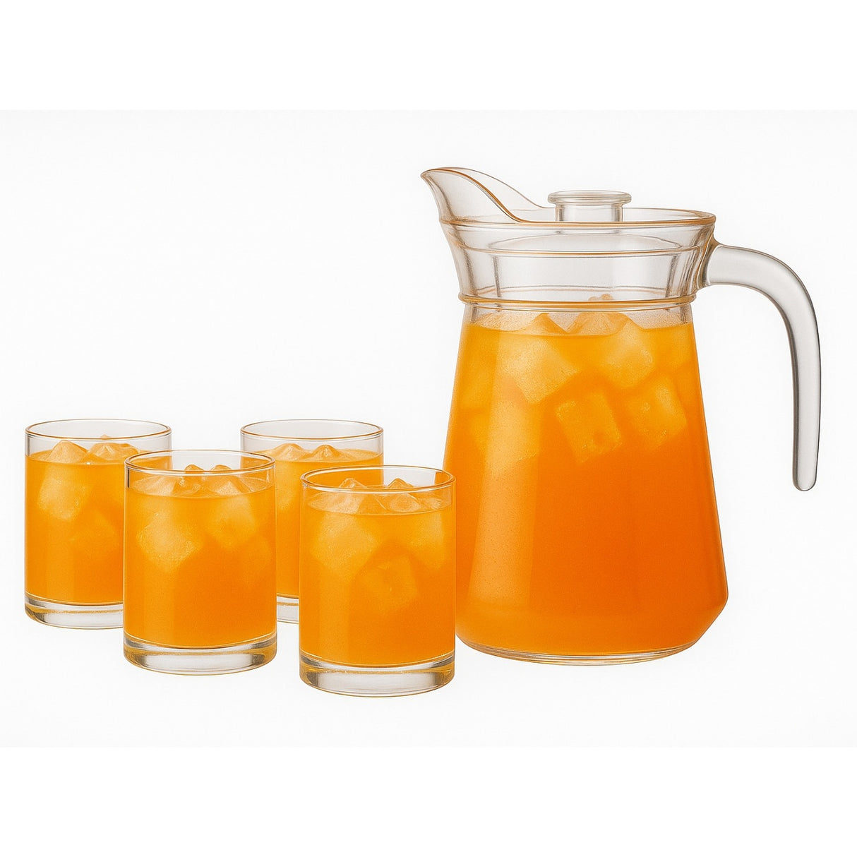 Set Jarra Vidrio Con 4 Vasos 1300mL 330mL Menaje Mesa