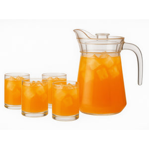 Set Jarra Vidrio Con 4 Vasos 1300mL 330mL Menaje Mesa