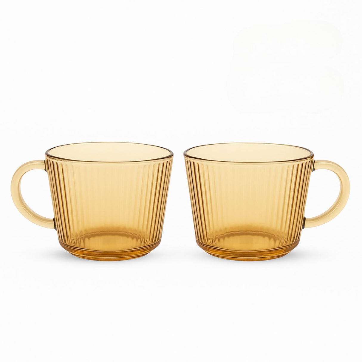 Set 2 Tazas Vidrio Ámbar 380mL Diseño Acanalado Café Té