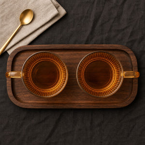 Set 2 Tazas Vidrio Ámbar 380mL Diseño Acanalado Café Té