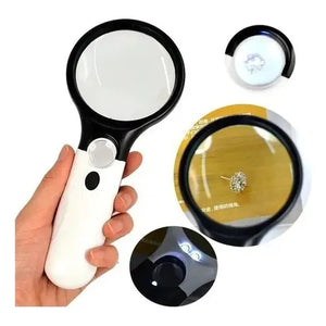 Lupa De Mano Doble Lente 3 Led Luz Uv Vidrio